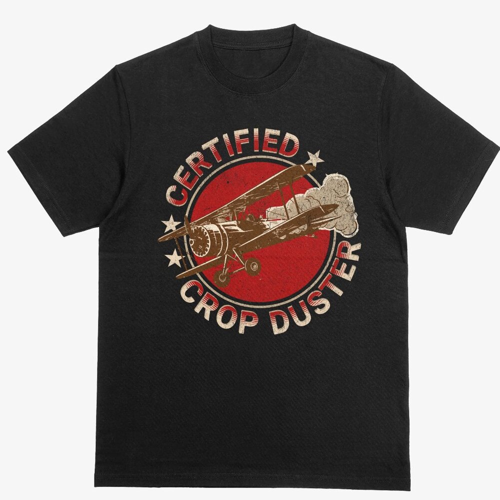 Certified Crop Duster Funny Fart Gag Men’s T-shirt Black 100% C…